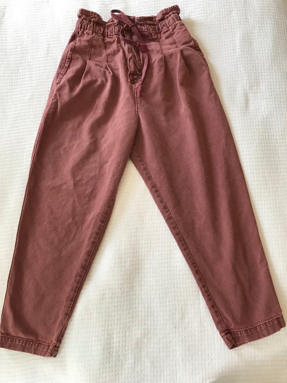 Free People Margate Paperbag Pants Womens S Dk Pink Lagenlook Pleated Trousers
